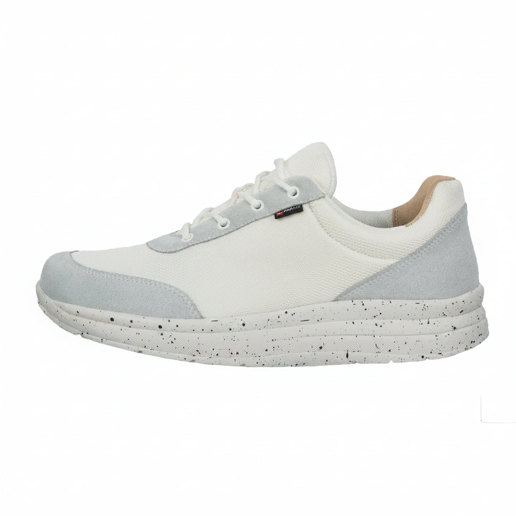Proflex - Dames comfortsneaker - wit mesh en wit suede met een gespikkelde zool