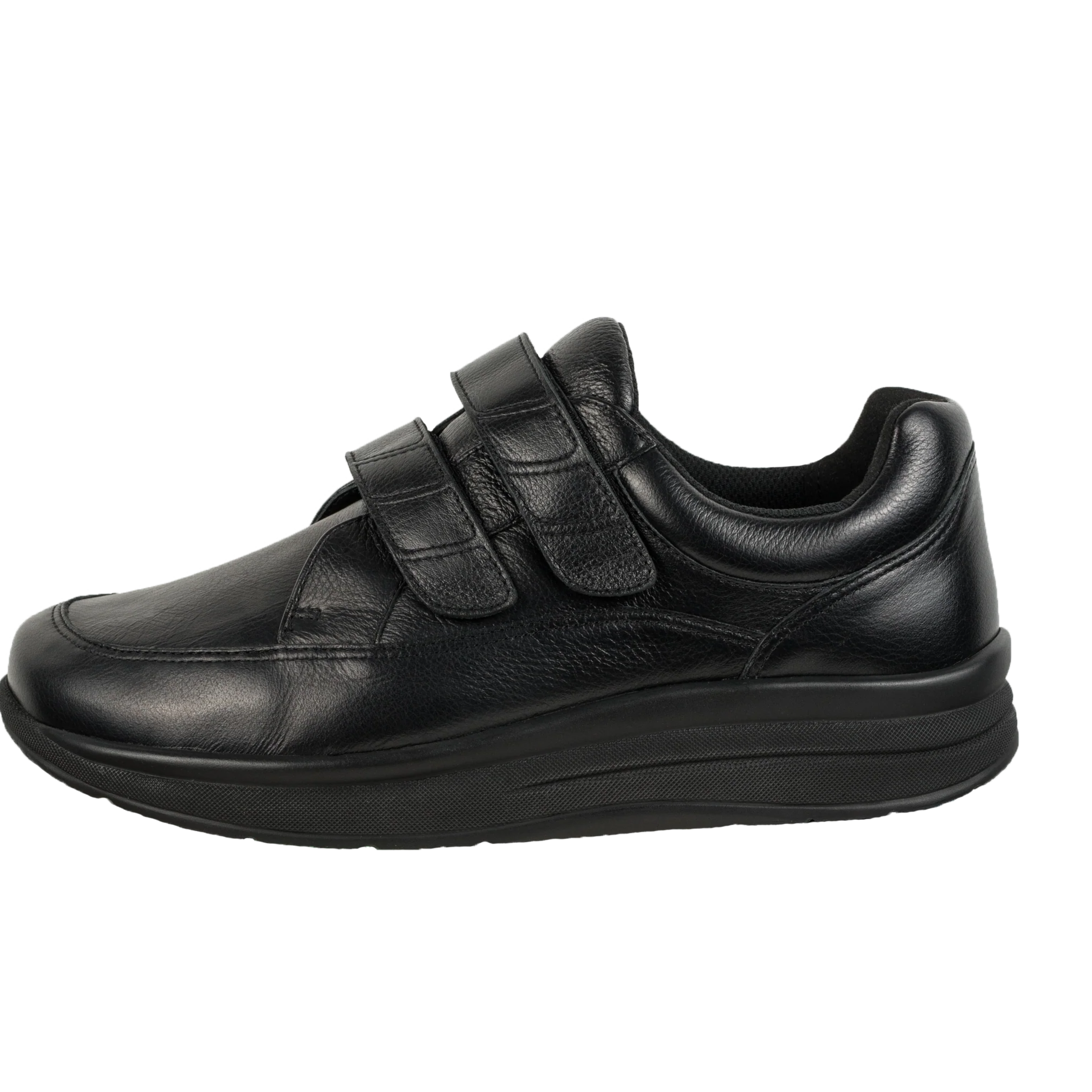 Proflex - Heren comfortsneaker - zwart leer met een zwarte zool en klittenbandsluiting