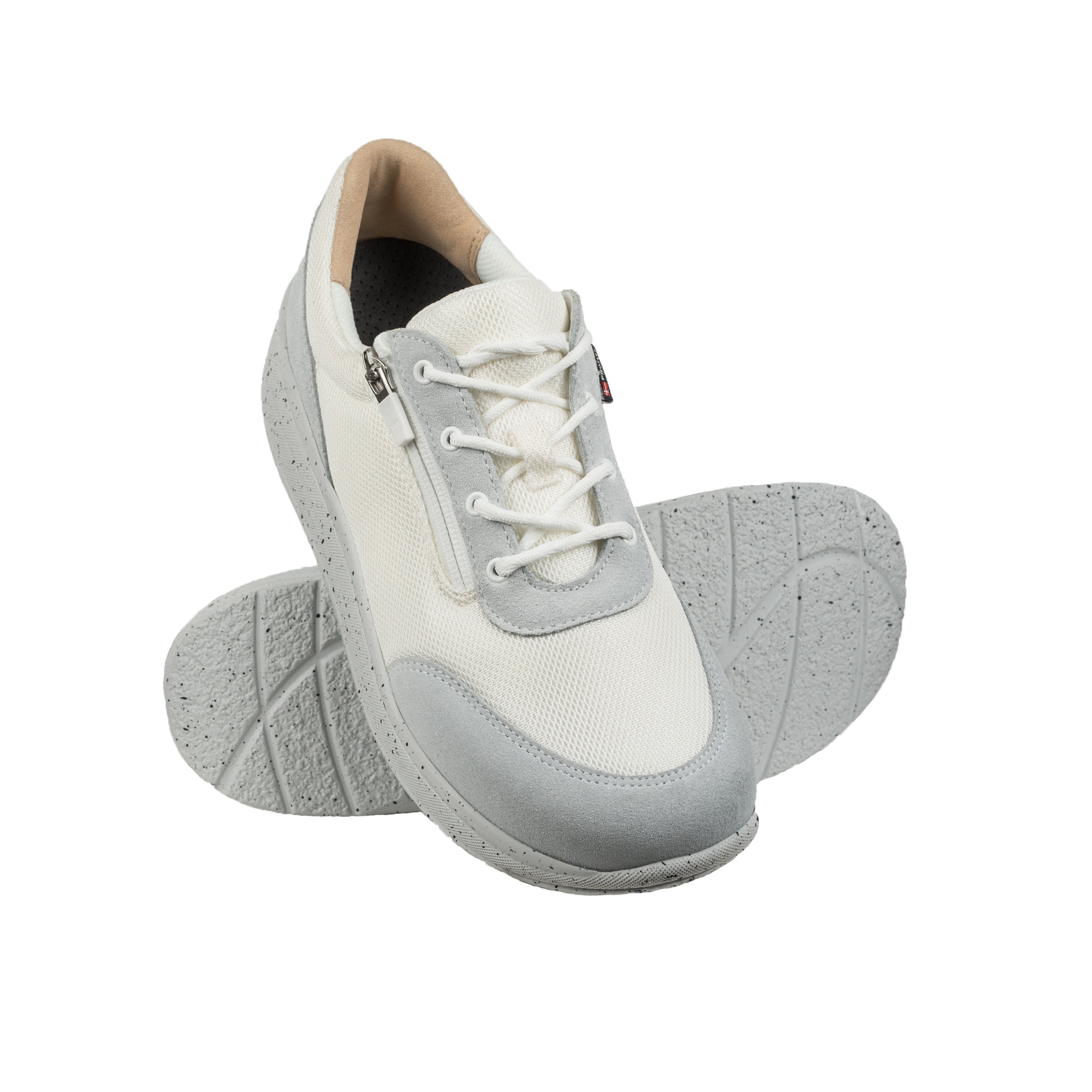Proflex - Dames comfortsneaker - wit mesh en wit suede met een ritssluiting en vetersluiting en een spikkel zool