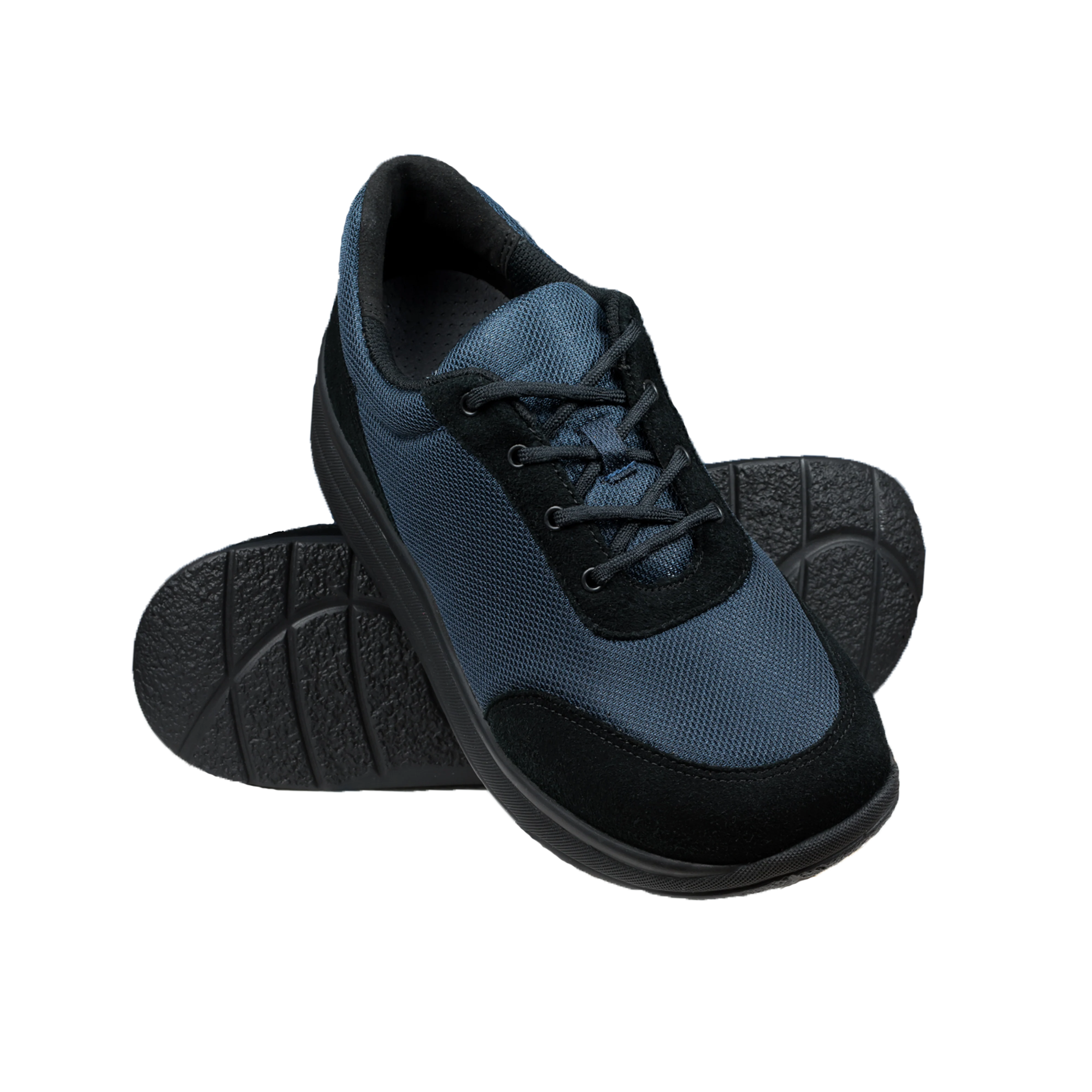 Proflex - Heren comfortsneaker - Donker blauw mesh en zwart suede met een zwarte zool