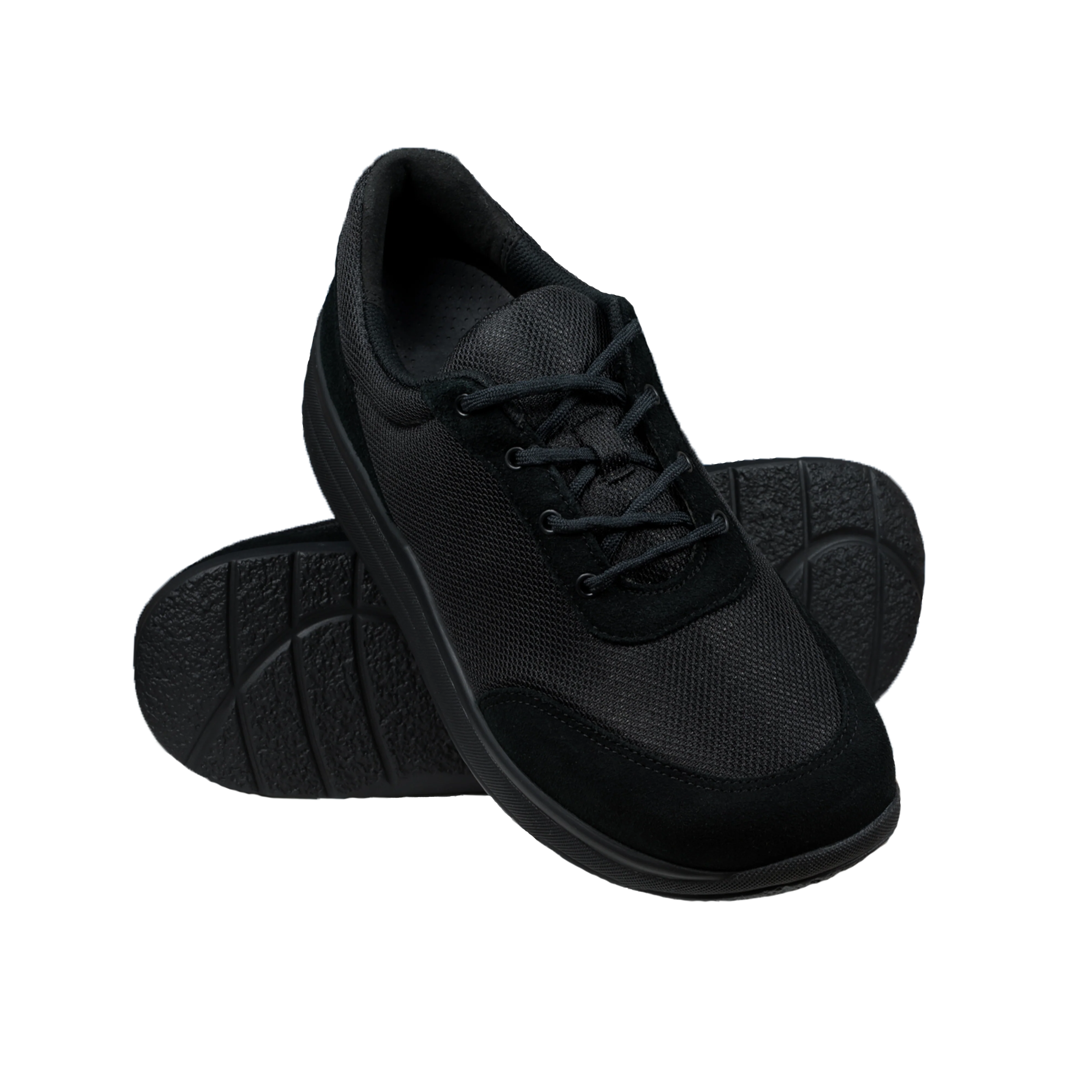 Proflex - Heren comfortsneaker - zwart mesh en zwart suede met een zwarte zool