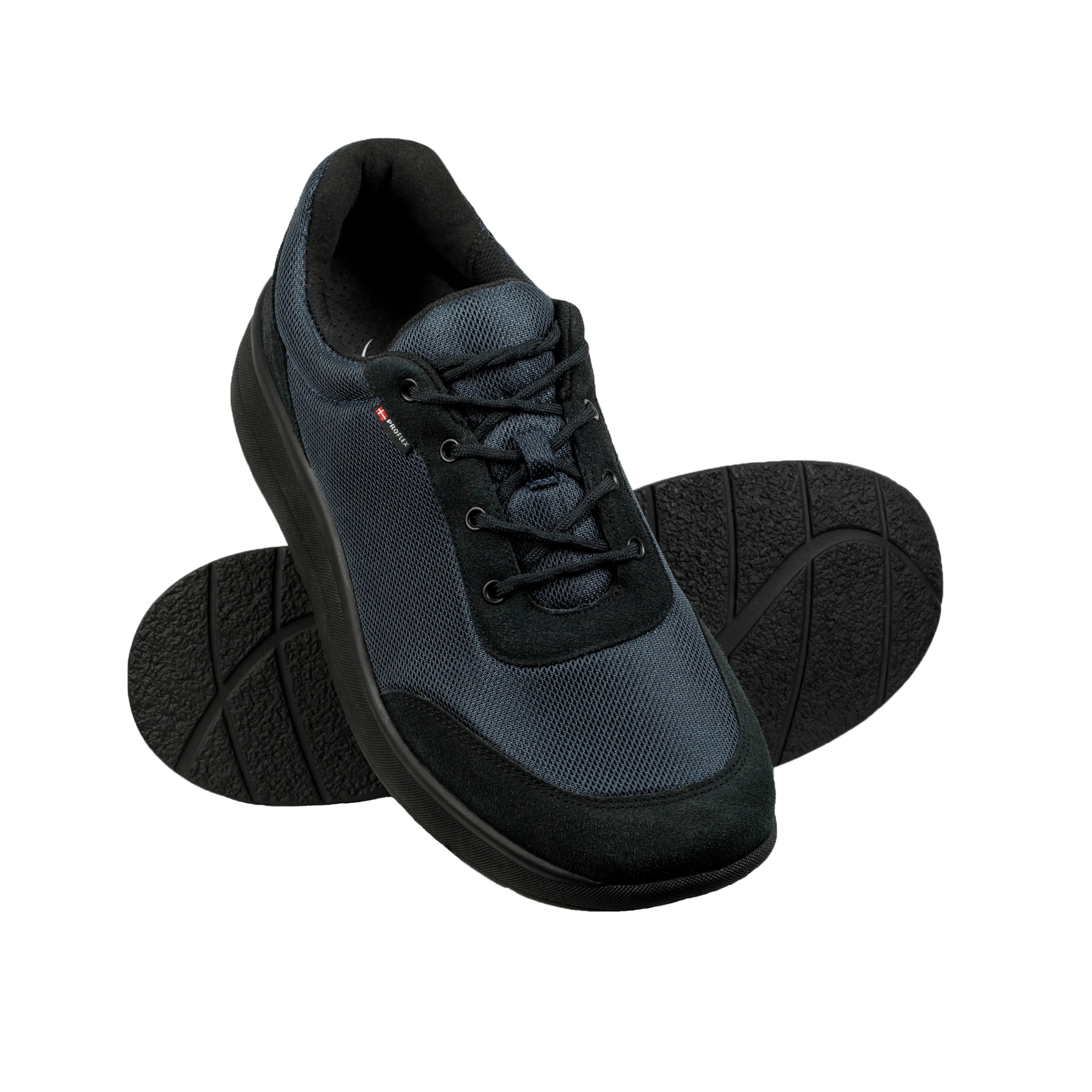 Proflex - Dames comfortsneaker - Donkerblauw mesh en zwart suede met een zwarte zool