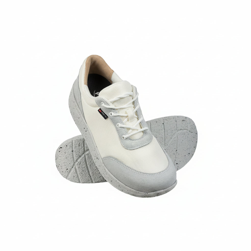 Proflex - Dames comfortsneaker - wit mesh en wit suede met een gespikkelde zool