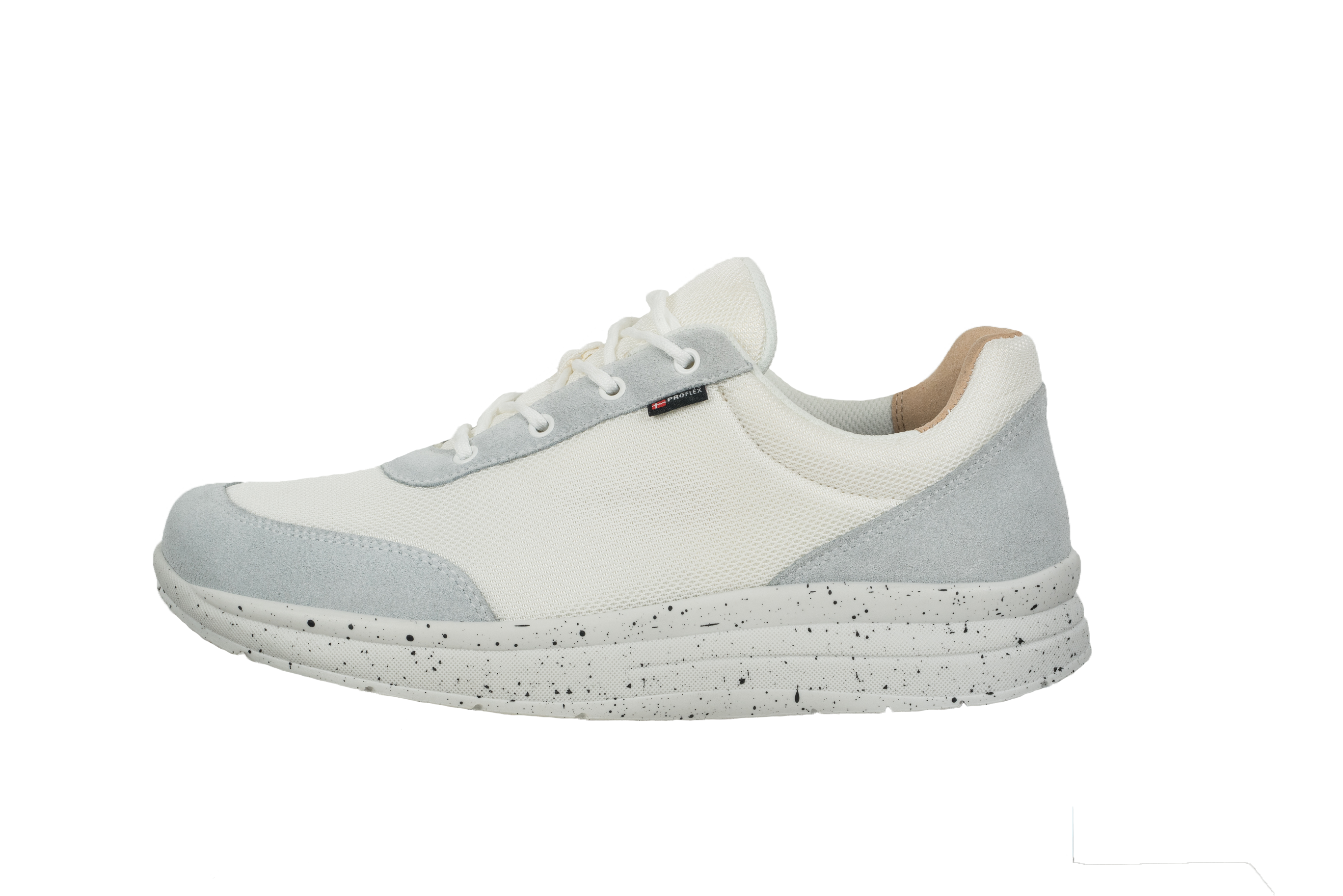 Proflex - Dames comfortsneaker - wit mesh en wit suede met een gespikkelde zool