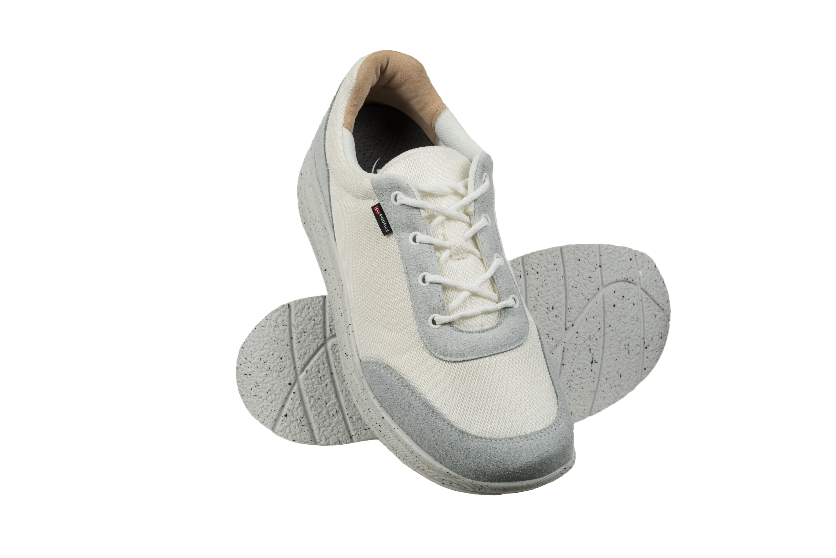 Proflex - Dames comfortsneaker - wit mesh en wit suede met een gespikkelde zool