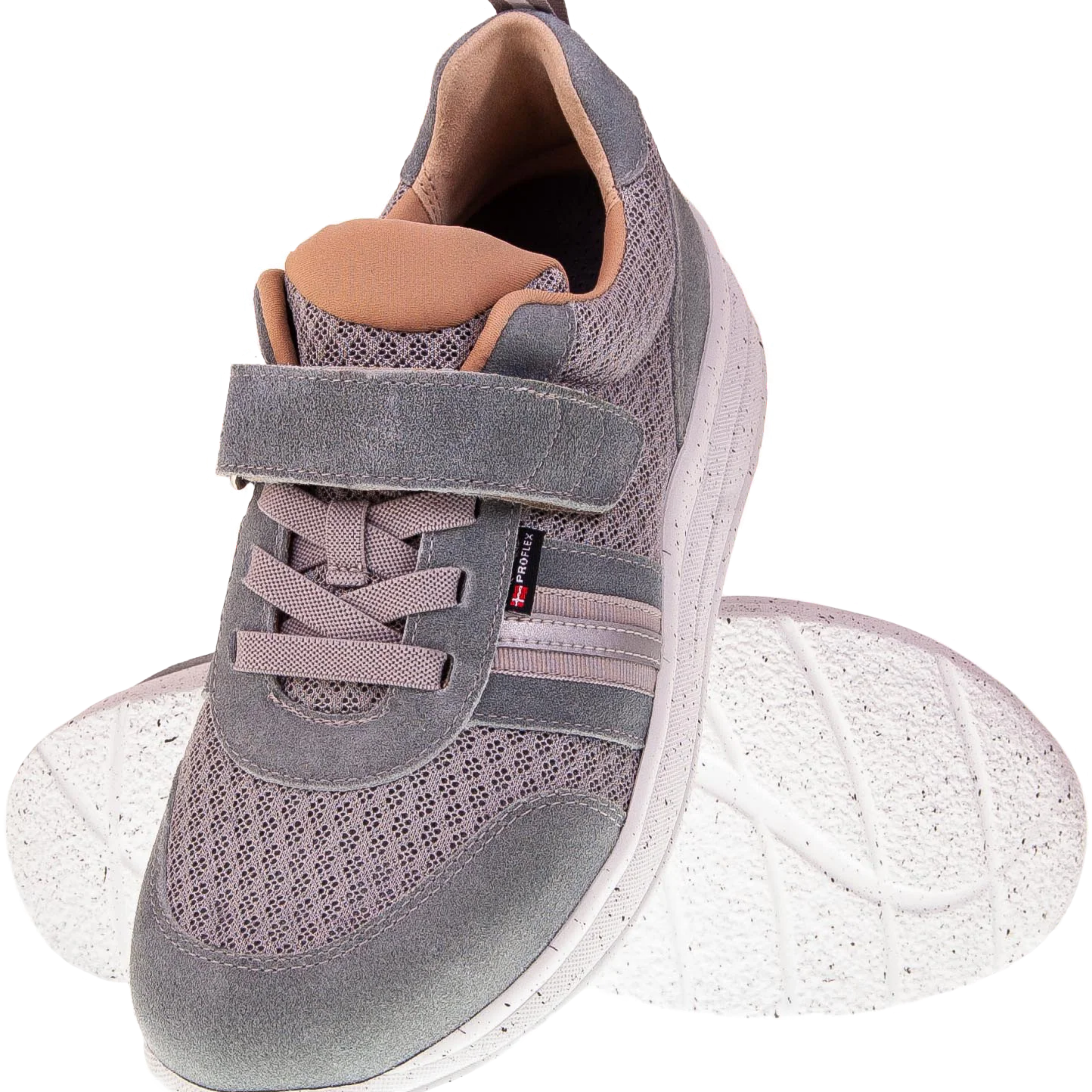Proflex Sport - Dames comfort sneaker - Grijs mesh en grijs suede met een witte zool met spikkels