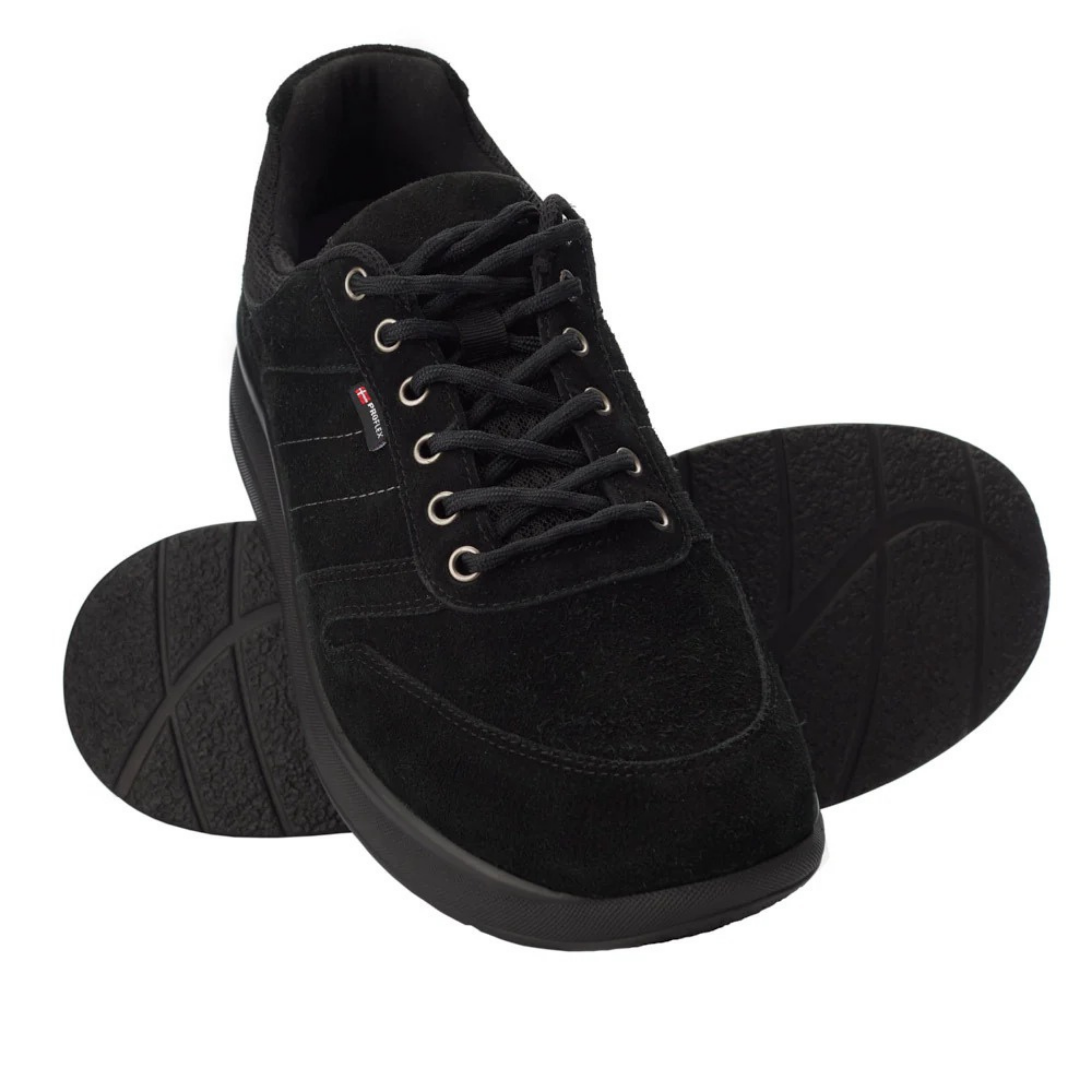 Proflex - Heren comfortsneaker - Zwart velours en een zwarte zool