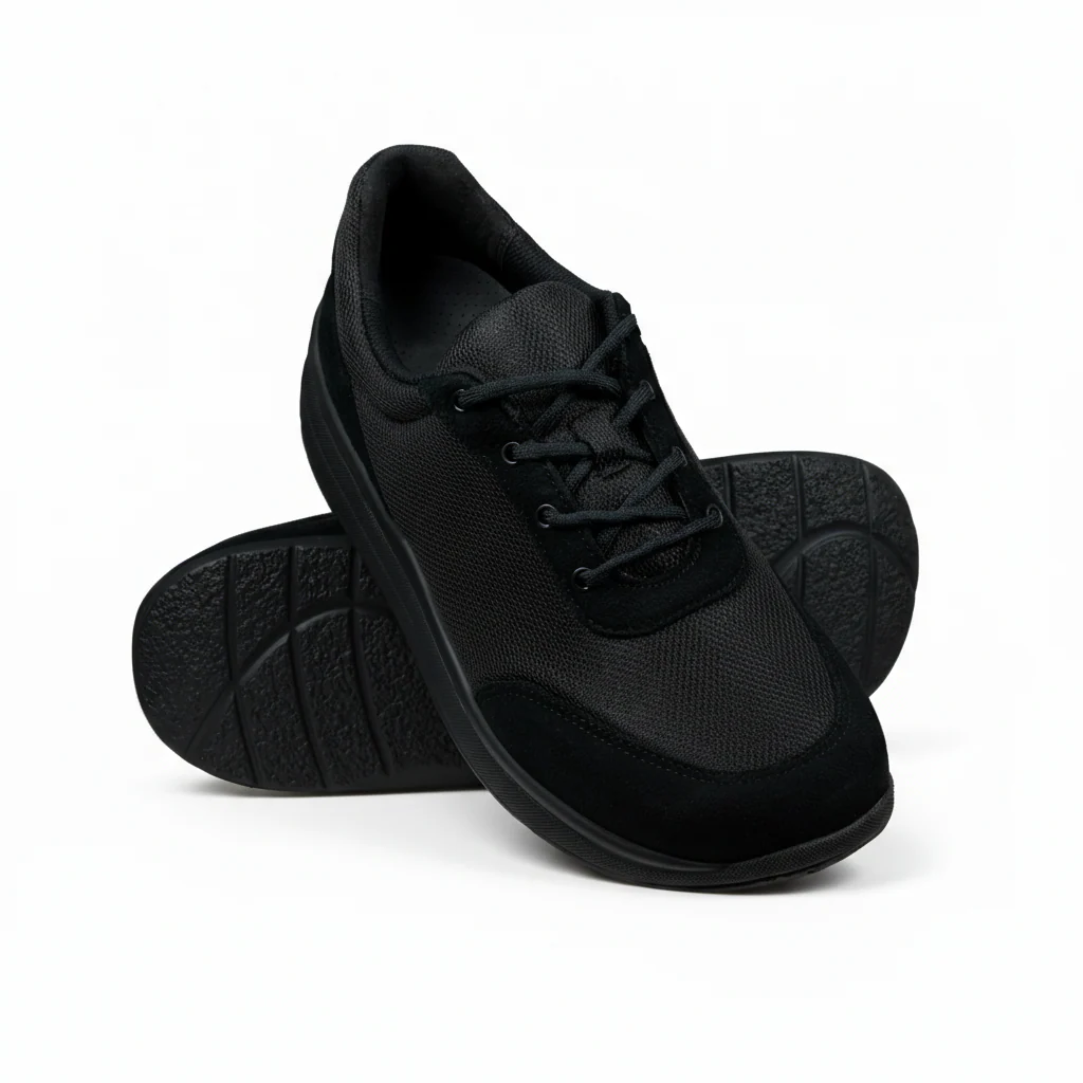 Proflex - Dames comfortsneaker - zwart mesh en zwart suede met een zwarte zool